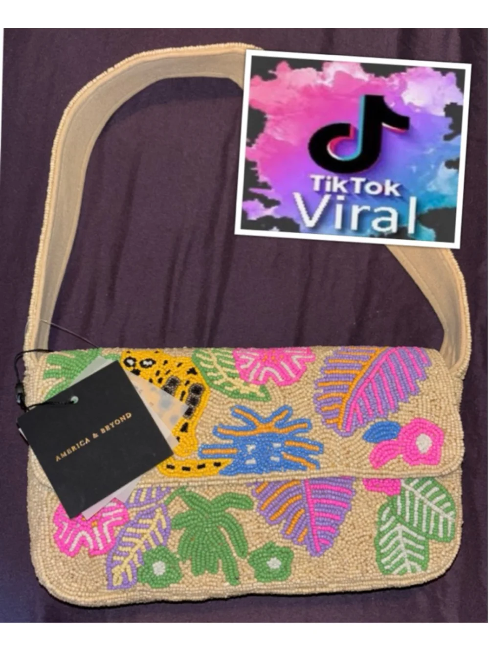 New VIRAL Hand Beaded Perfect Vacation Cheetah Shoulder Bag by America & Beyond - Picture 2 of 11